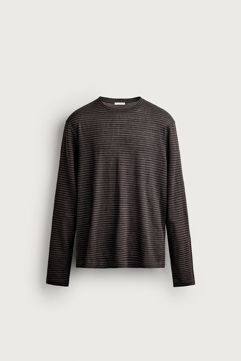 HEMP AND VISCOSE STRIPED JACQUARD T-SHIRT