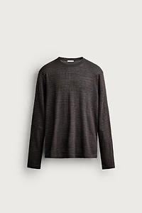 HEMP AND VISCOSE STRIPED JACQUARD T-SHIRT