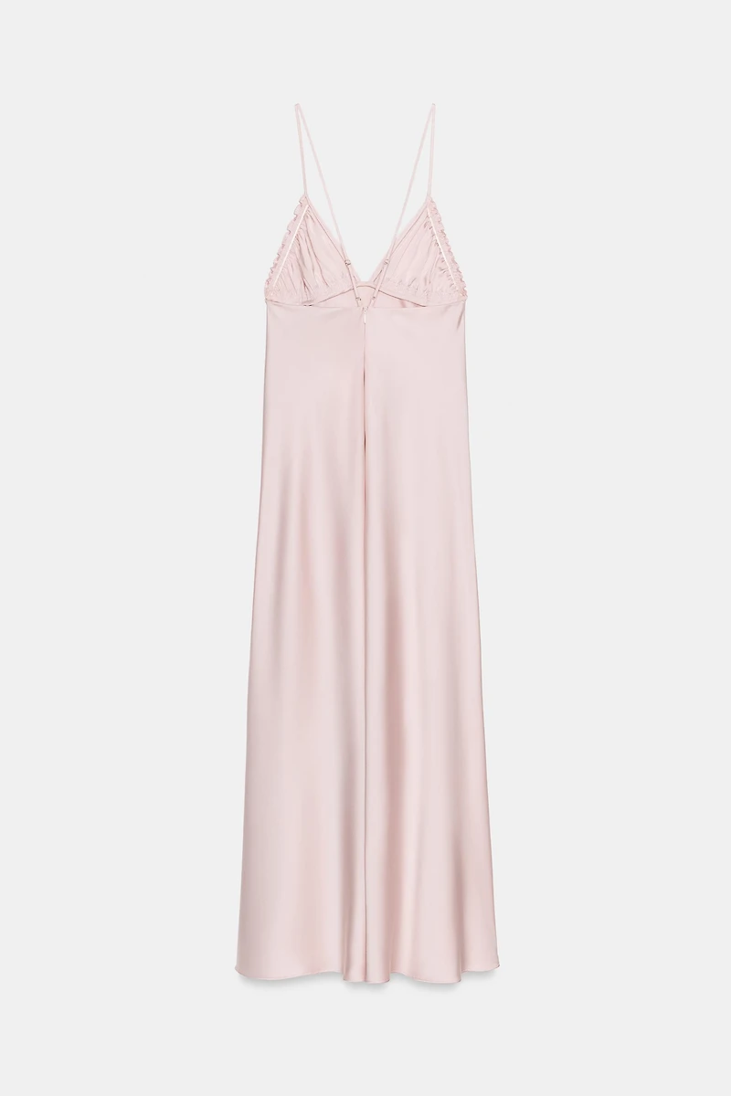 GATHERED SATIN EFFECT MIDI DRESS