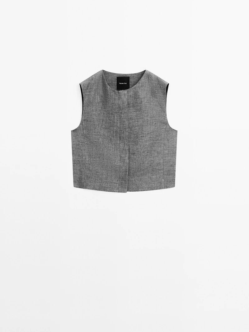 Short linen blend waistcoat