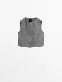 Short linen blend waistcoat