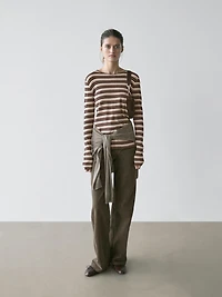 Cotton blend striped long sleeve T-shirt