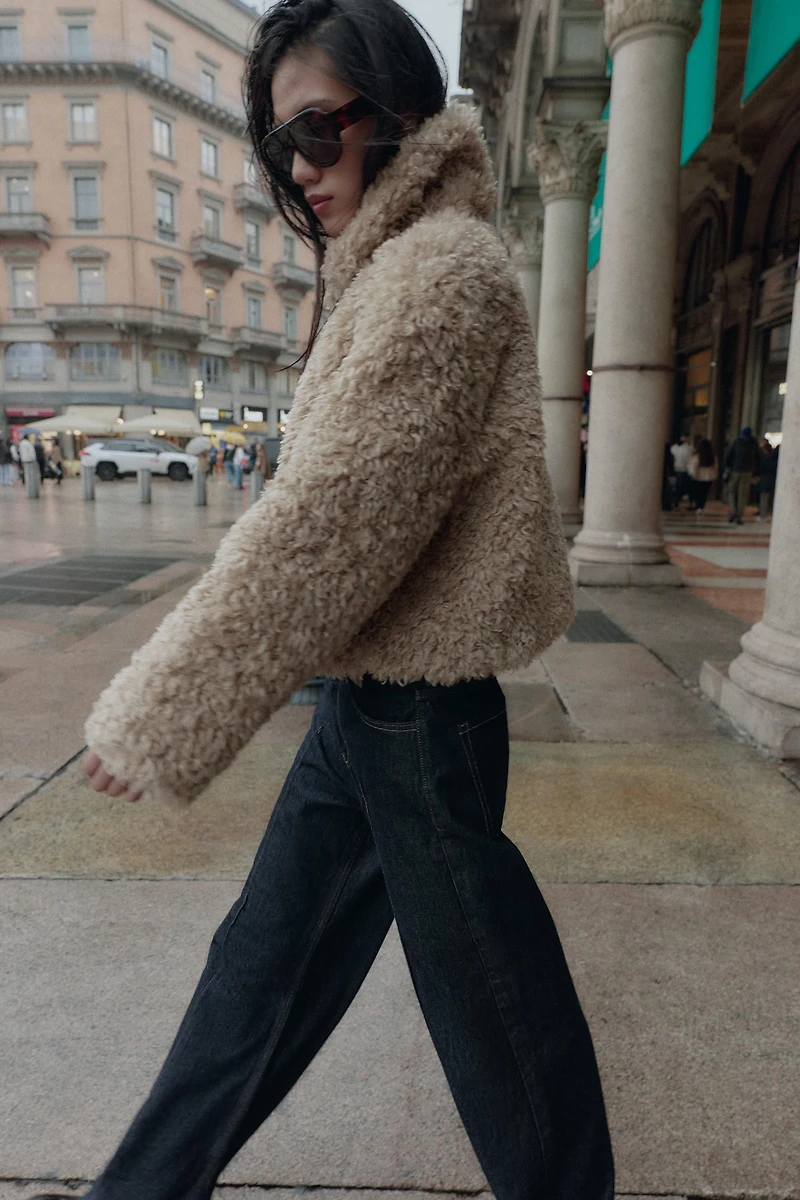 FAUX FUR JACKET WITH FIREMAN CLASPS