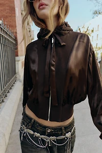 COMBINATION SATIN HOODIE SHIRT