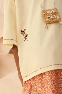 T-SHIRT SURPIQÛRES FLEUR BRODÉE COTON LIN ÉDITION LIMITÉE