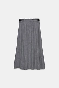 PLEATED BELTED MIDI SKIRT
