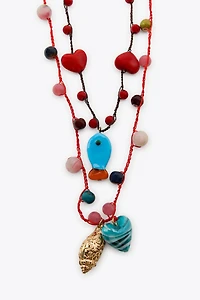 LOT DE 3 COLLIERS CORDONS COEURS CHARMS