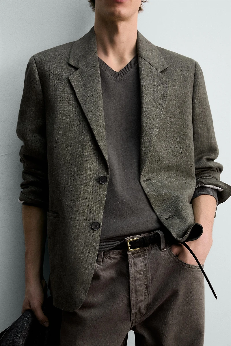 100% LINEN TEXTURED WEAVE BLAZER