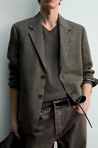 100% LINEN TEXTURED WEAVE BLAZER