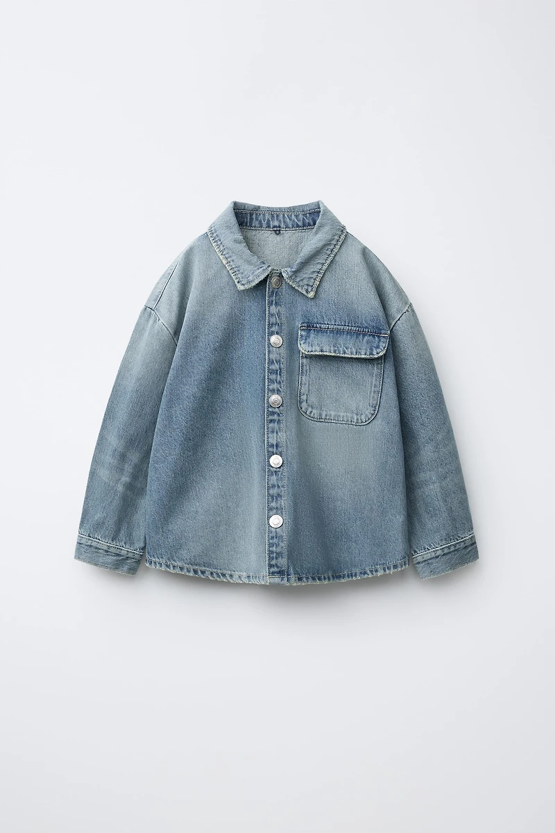 DENIM OVERSHIRT WITH REMOVABLE HOODIE