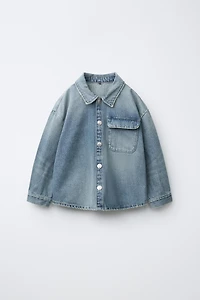 DENIM OVERSHIRT WITH REMOVABLE HOODIE