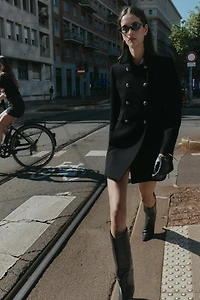 WOOL BLEND DOUBLE BREASTED SHORT COAT