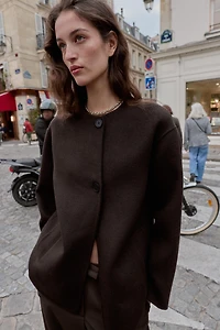 WOOL BLEND SHORT COAT WITH SCARF