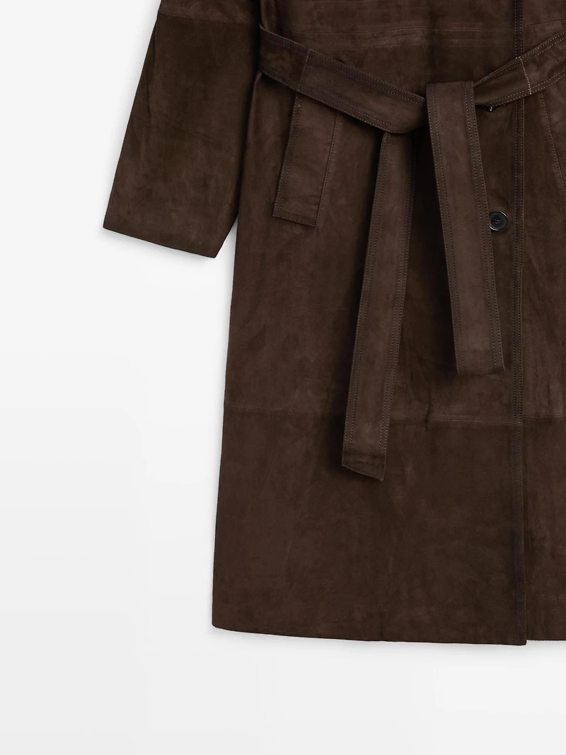 Long suede leather trench coat