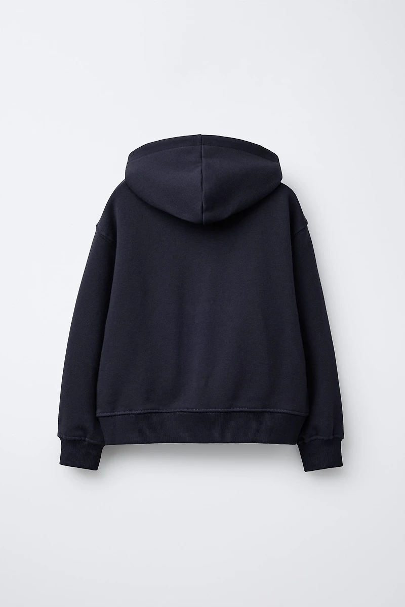 EMBROIDERED BEAR ZIP SWEATSHIRT