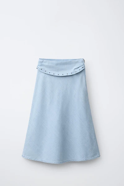 STUDDED FLOWY MIDI SKIRT