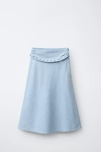 STUDDED FLOWY MIDI SKIRT