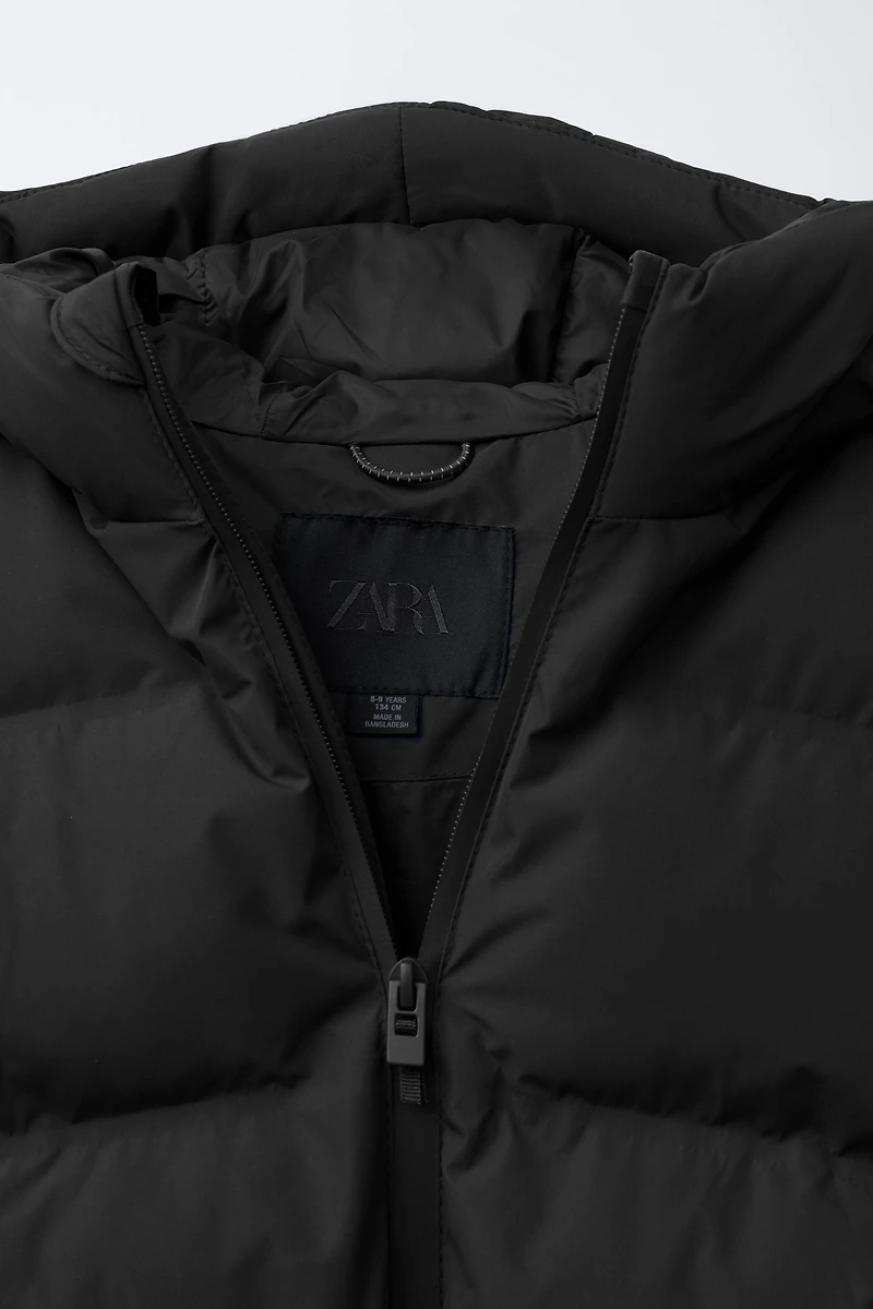 WATER REPELLENT PUFFER COAT WITH LABEL