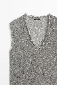 Flecked-effect V-neck top