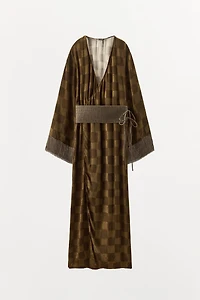 CHECK PRINT CUMMERBUND DRESS