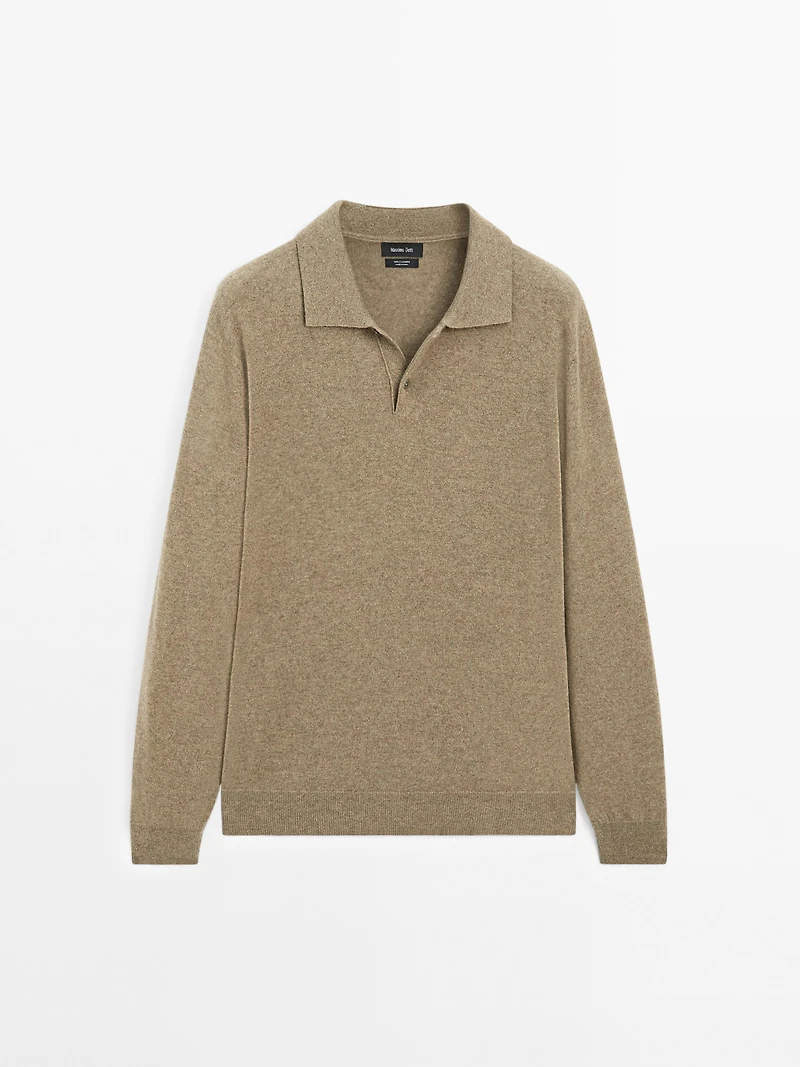 100% cashmere ribbed knit polo shirt