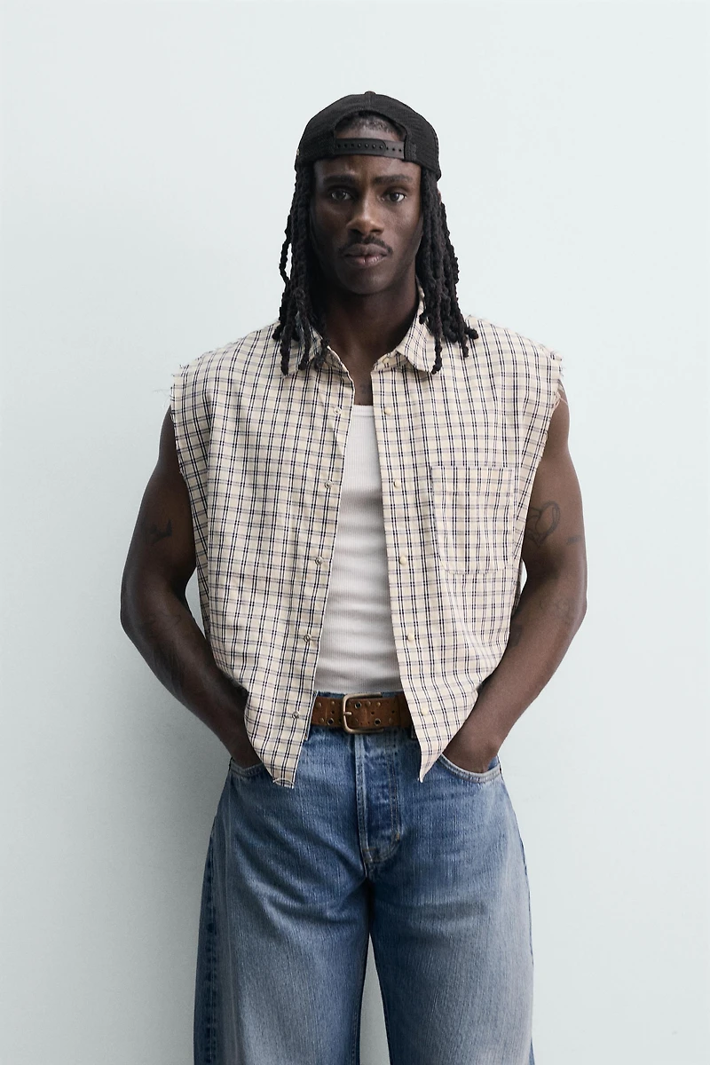 BOXY FIT PLAID TANK SHIRT