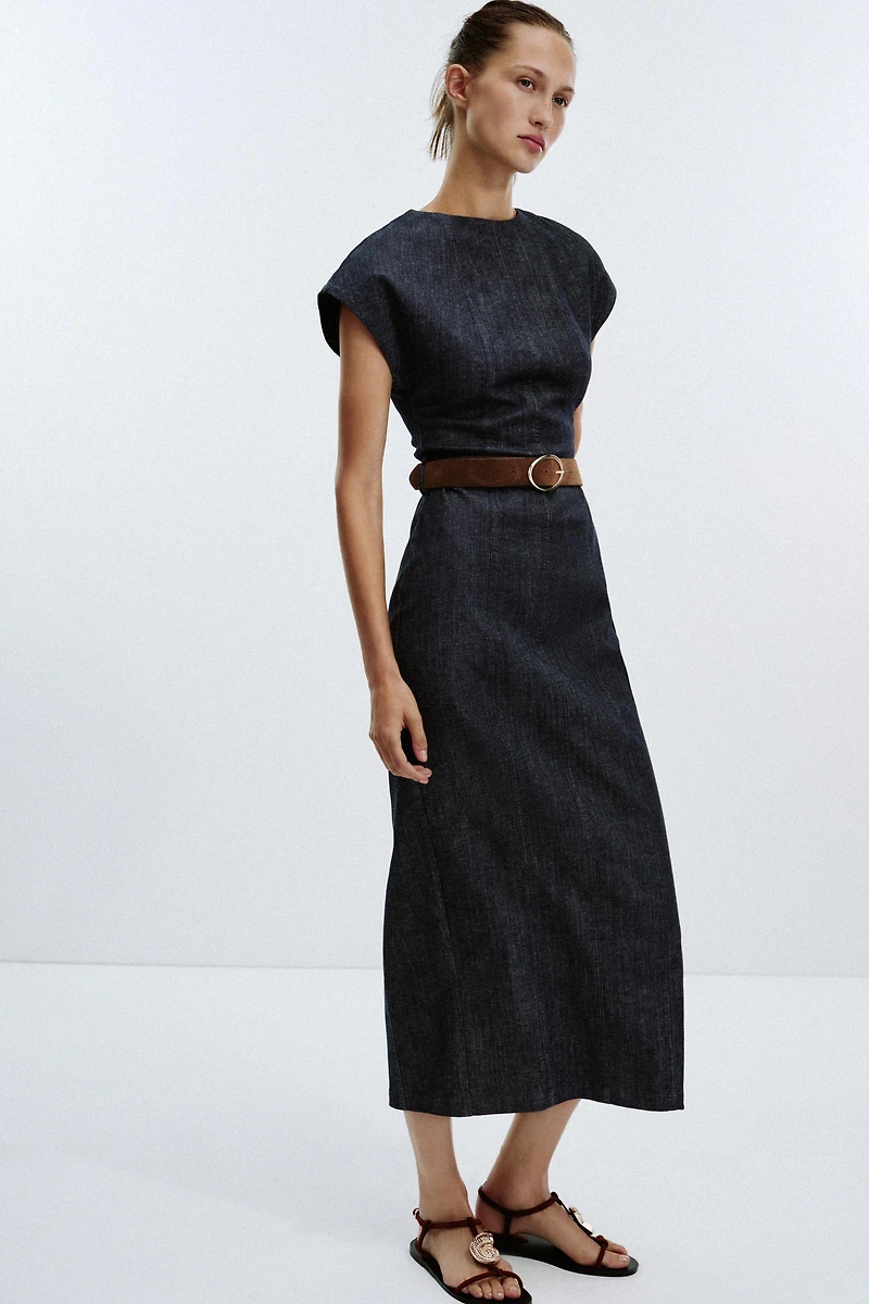 BELTED FITTED MIDI DRESS
