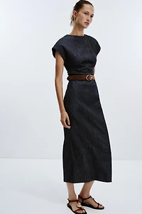 BELTED FITTED MIDI DRESS