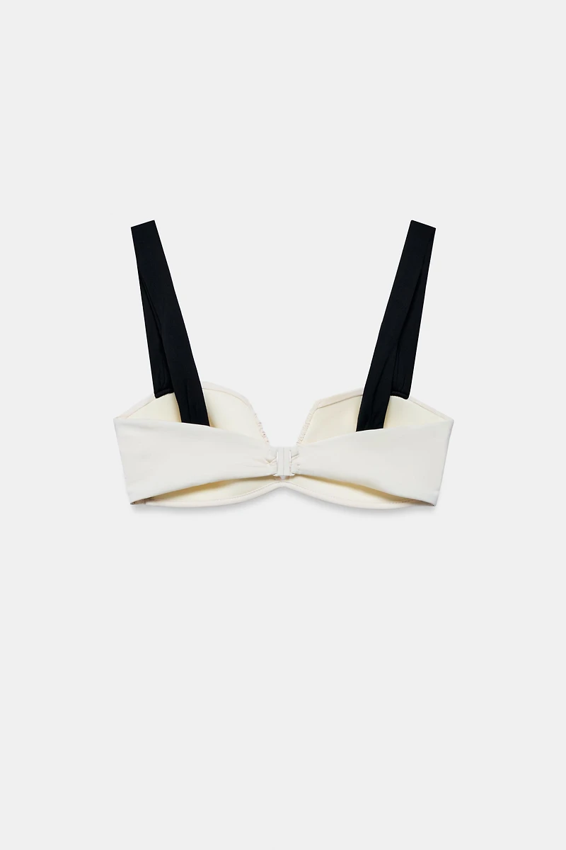 CONTRAST PLEATED BIKINI TOP