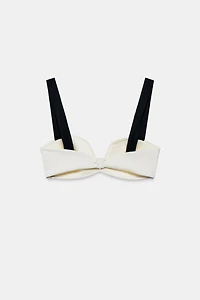 CONTRAST PLEATED BIKINI TOP