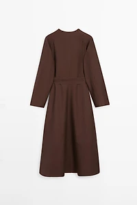 Flowing linen blend midi dress with belt