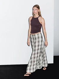 Long flared check skirt