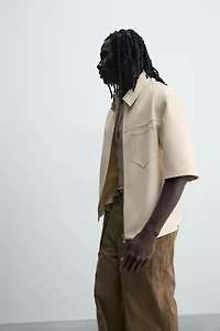FAUX LEATHER RELAXED FIT OVERSHIRT