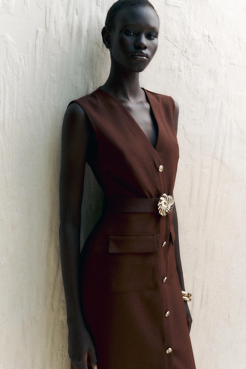 ROBE MIDI EN CRÊPE AVEC CEINTURE