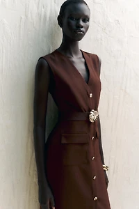 ROBE MIDI EN CRÊPE AVEC CEINTURE