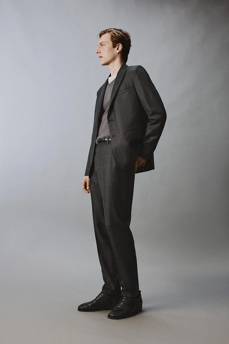 100% WOOL PLAID SUIT JACKET
