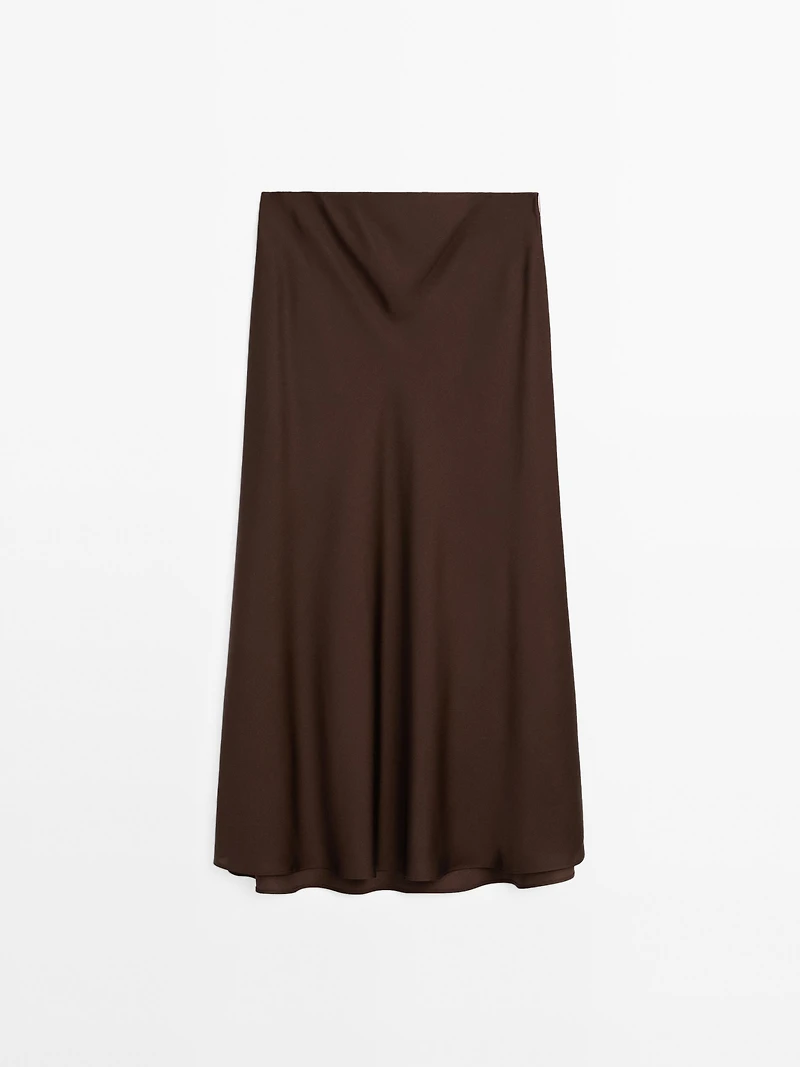 Jupe midi fluide en tissu satiné
