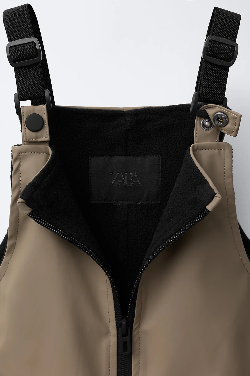 RUBBERIZED WATER-RESISTANT OVERALLS WITH FLEECE LINING