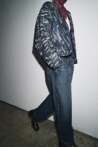 BEADED DENIM EFFECT PADDED KIMONO