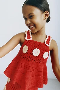 CROCHET KNIT FLORAL TOP