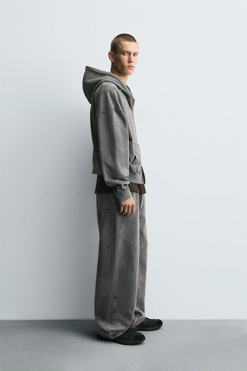 WASHED HOODED ZIP SWEATSHIRT