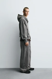 WASHED HOODED ZIP SWEATSHIRT