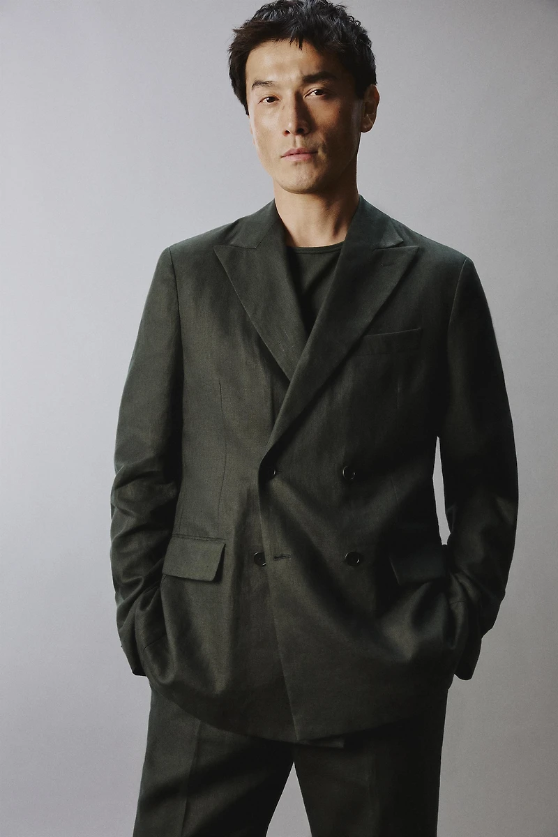 100% LINEN DOUBLE-BREASTED SUIT BLAZER