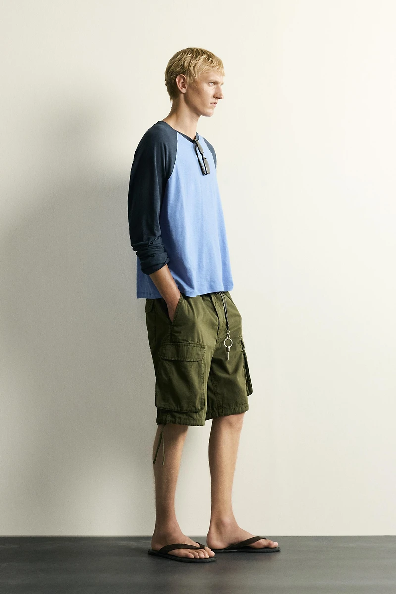 COTTON-LINEN LONG SLEEVE RAGLAN T-SHIRT