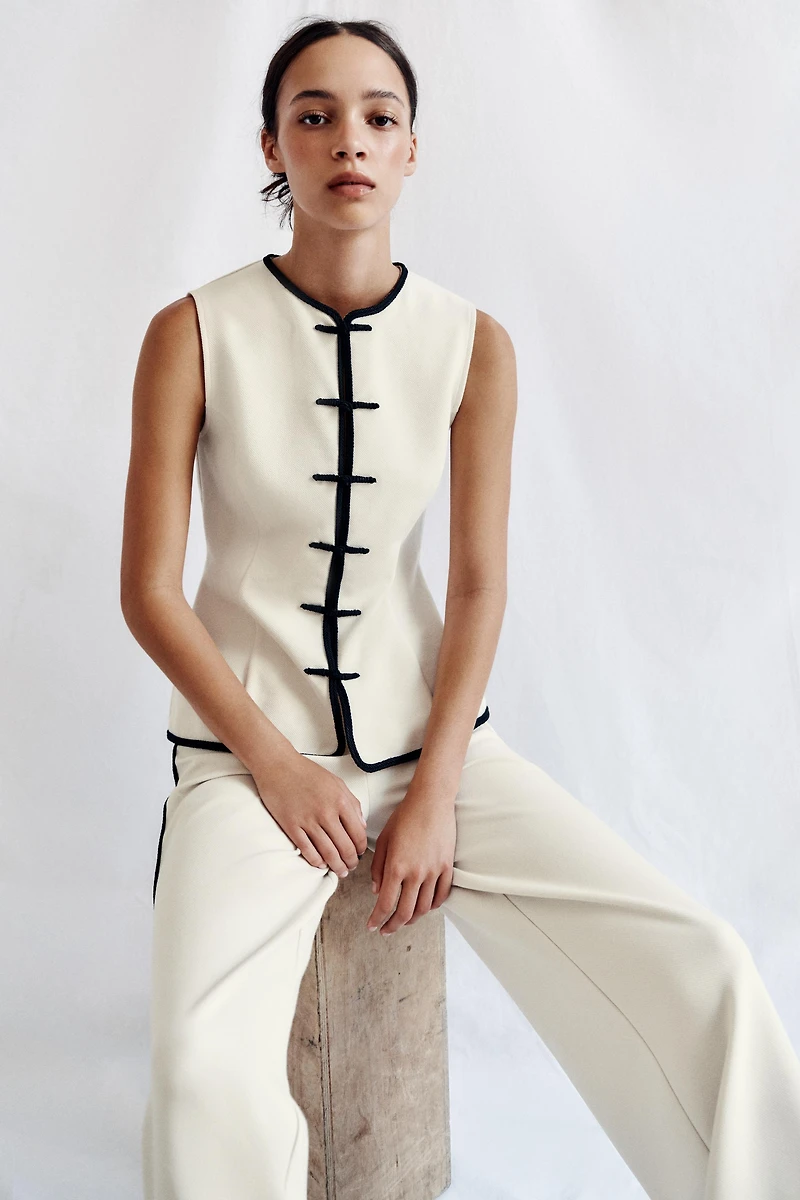 PIPED WIDE LEG PANTS