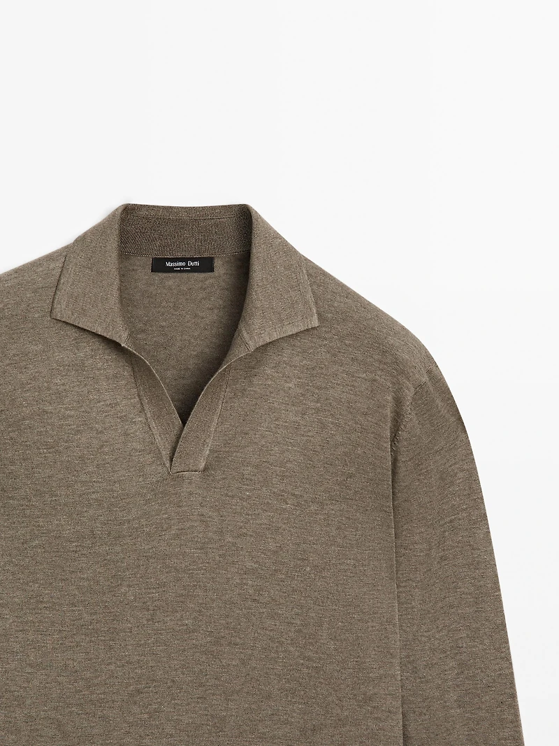 V-neck knit polo sweater