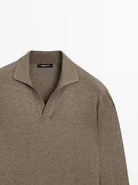 V-neck knit polo sweater