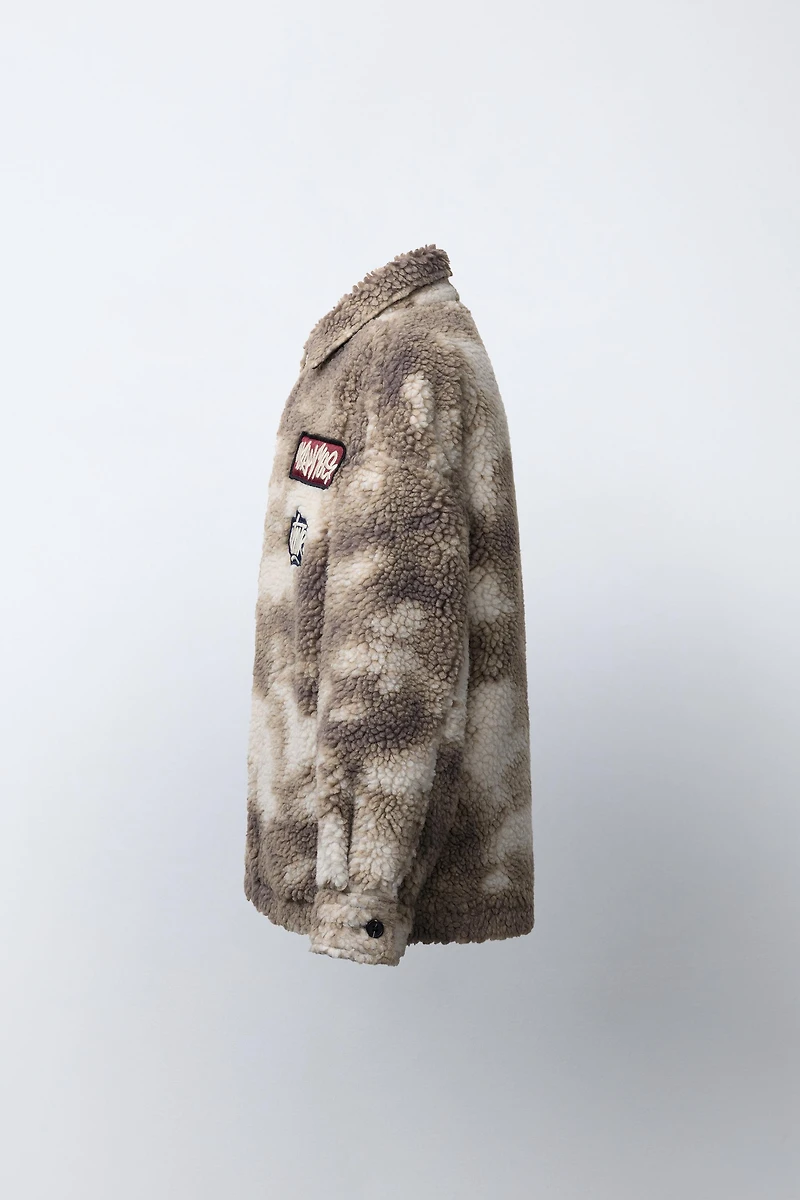 TIE-DYE FAUX SHEARLING PATCH OVERSHIRT