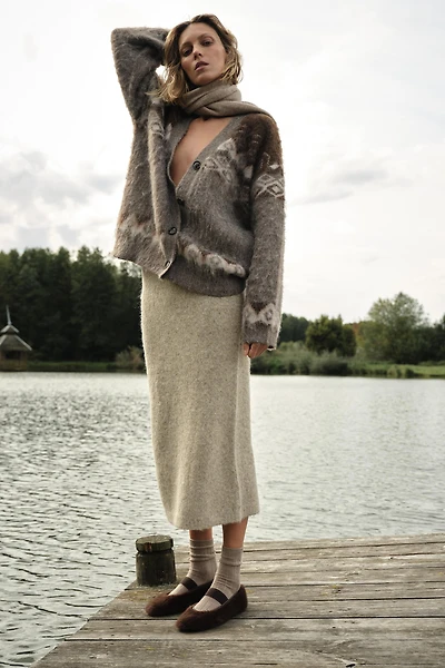 BRUSHED EFFECT JACQUARD CARDIGAN