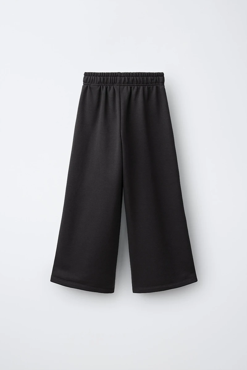 TEXT PRINT WIDE LEG PLUSH PANTS